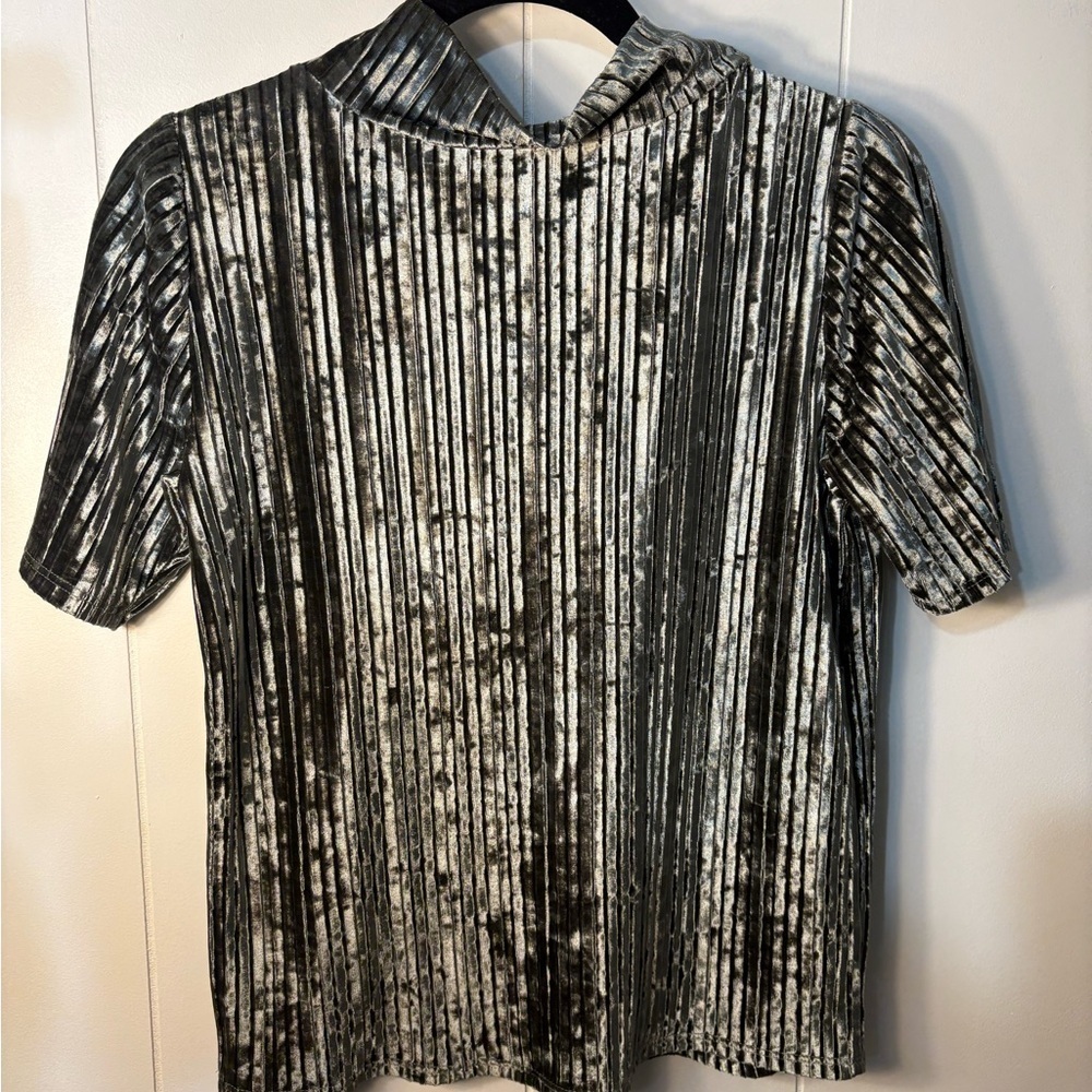 Loft Women’s Olive Green Velour Striped Mock Neck Top Size  XS - Picture 8 of 9